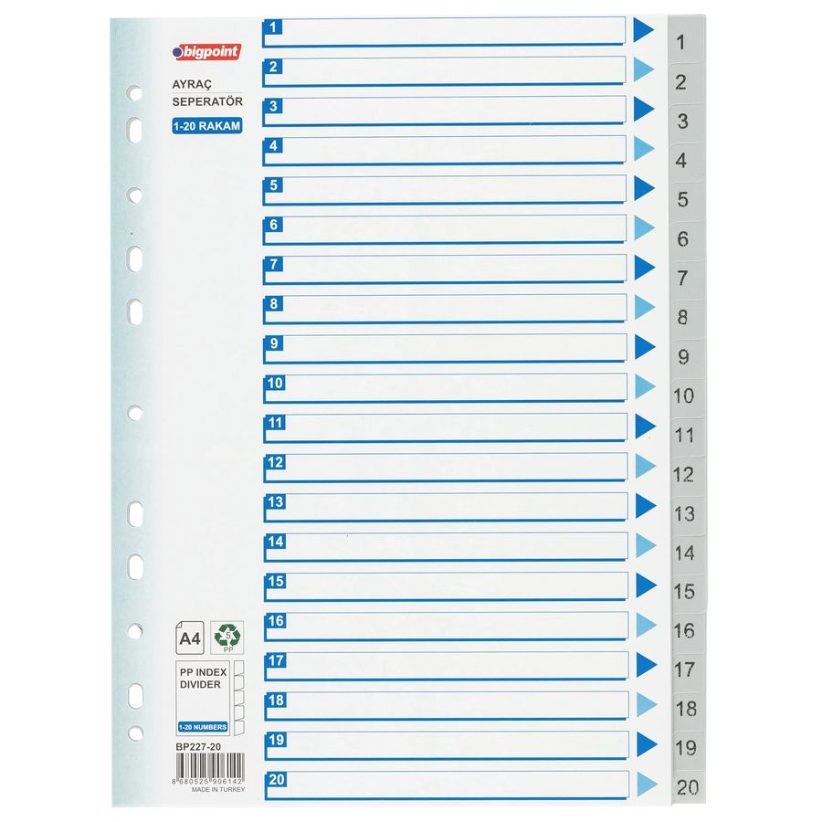 BİGPOİNT BP227-20 PP SEPERATÖR 1-20 RAKAMLI 15 PK.