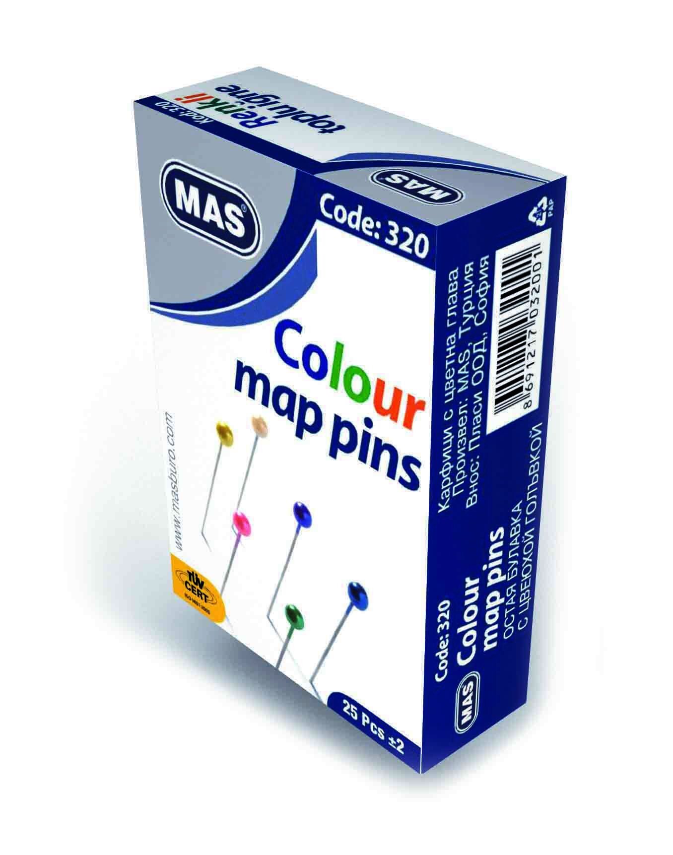 MAS 320 TOPLU İĞNE RENKLİ BASLI 32 MM 36 LI KT