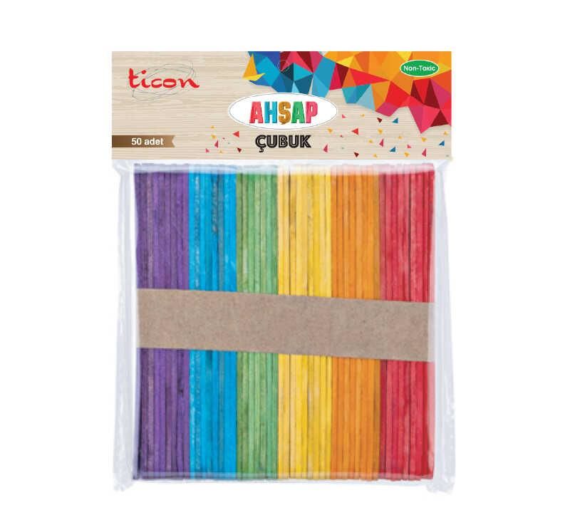 TİCON 328586 AHŞAP ÇUBUK.KÜÇÜK BOY 50'Lİ RENKLİ