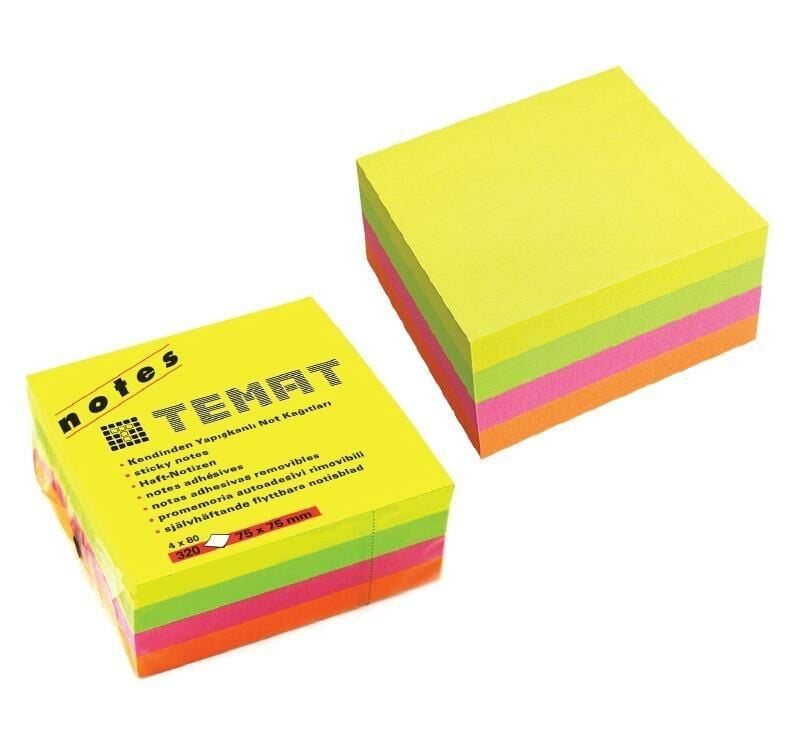 TEMAT 328745 75X75MM KÜP NOT KAĞIDI FOSFORLU RENKLER