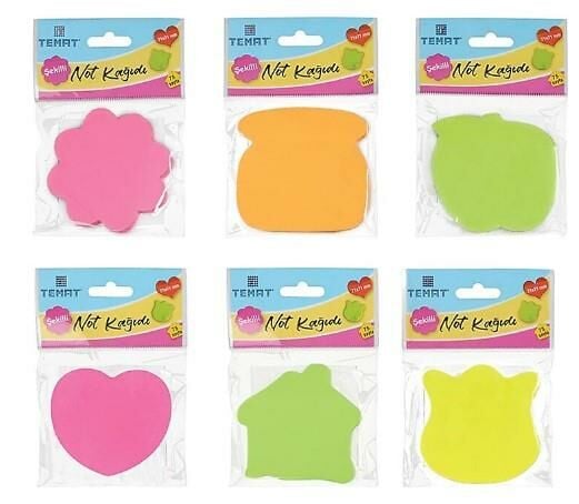 TEMAT 282295 71X71 MM ŞEKİLLİ NOT KAĞIDI 4 RENK 6 ŞEKİL