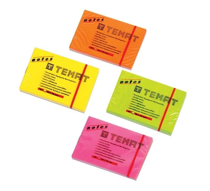 TEMAT 11609 YAPIŞKANLI NOT KAĞIDI 50x75 FOSFORLU PEMBE 12 Lİ PK.