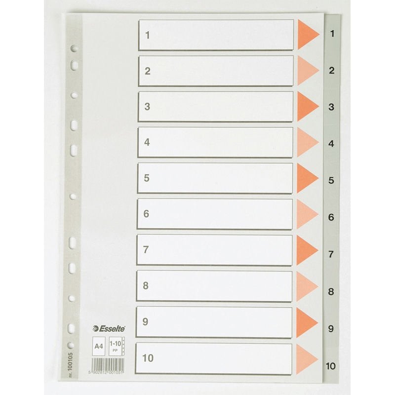 ESSELTE 100105 SEPERATÖR A4 1-10 RAKAM GRİ 10'LU KT.