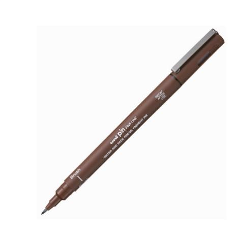 Uni-Ball PIN Brush Marker Sepia – Kalibrierte Pinselspitze, Wasserfeste Pigmenttinte, Box Mit 12 Stück