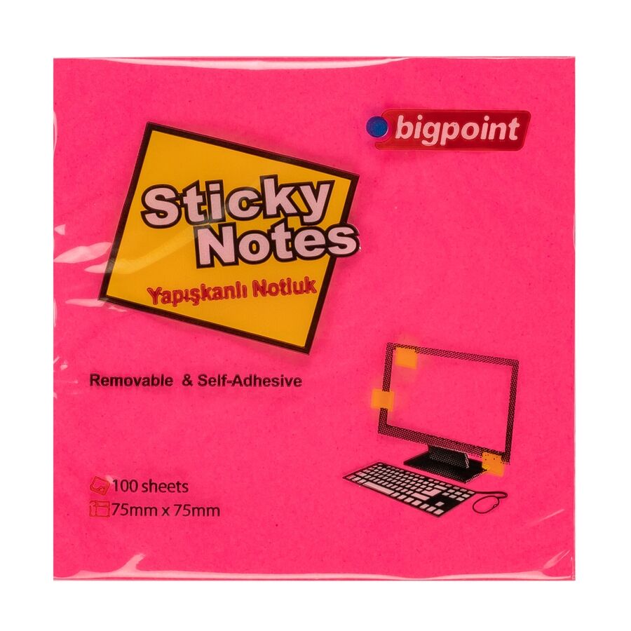 BİGPOİNT BP807-25 YAPIŞKANLI NOT KAĞIDI 75X75MM NEON KIRMIZI 12'Lİ PAKET