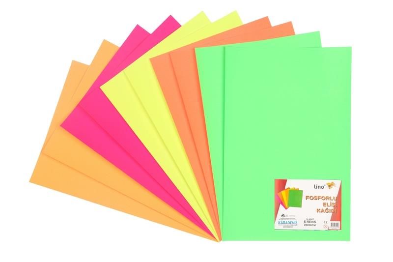 LİNO PP 016 FOSFORLU ELİŞİ KAĞIDI 5RENK 10LU 20X30