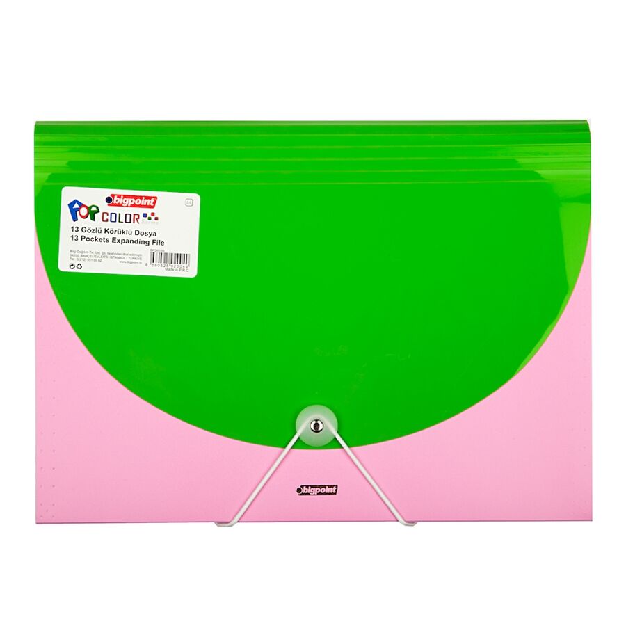 BİGPOİNT BP265-55 POP SERİSİ KÖRÜKLÜ DOSYA 13 CEPLİ KİLİTLİ A4 YEŞİL-PEMBE