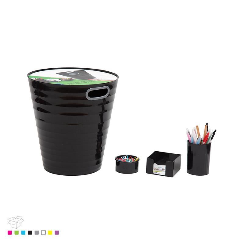 ARK 1396 ARK OFFİCE COLLECTİON SET SİYAH (ÇÖP KOVASI + KALEMLİK + KÜP NOTLUK + ATAŞLIK)