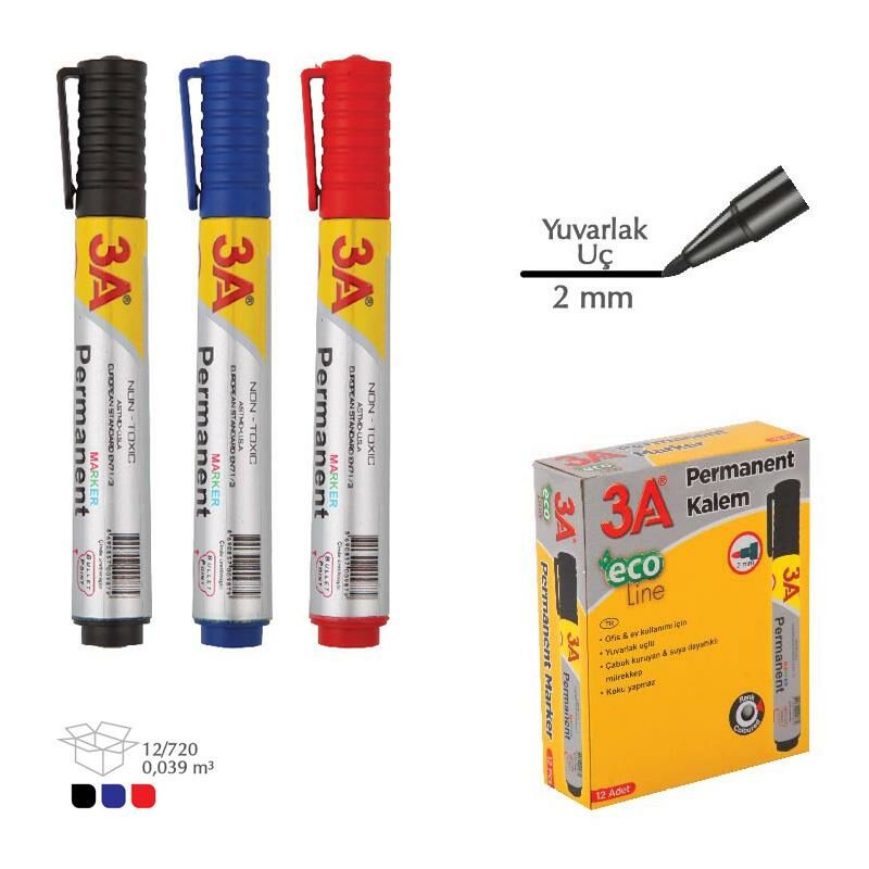 3A 987 PERMANENT KALEM MAVİ 12'Lİ KT.