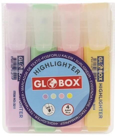GLOBOX 3230 FOSFORLU KALEM 4 LÜ PASTEL RENK