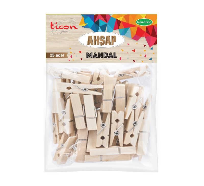 TİCON 328583 AHŞAP MANDAL BÜYÜK BOY 25'Lİ PAKET NATUREL